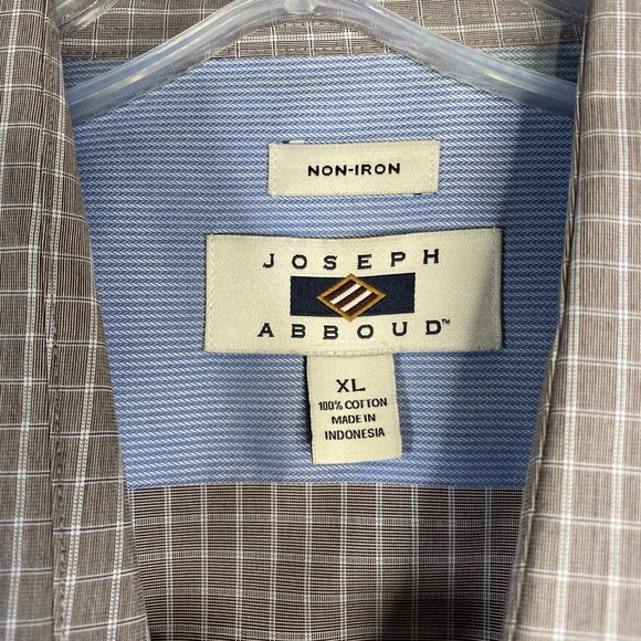 Joseph Abboud Brown Check Non Iron Dress Shirt Size XL Button Up - Picture 4 of 12